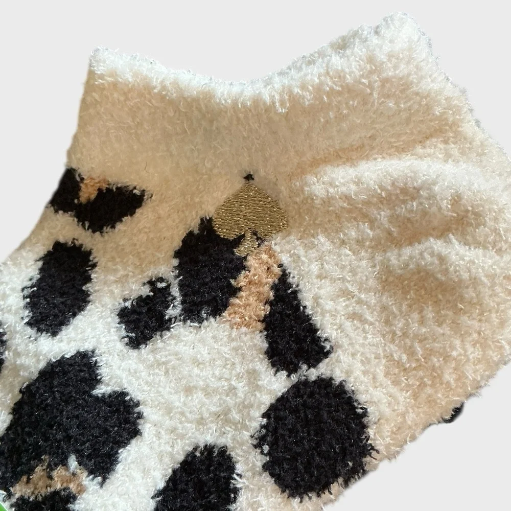 Kate Spade 3-Pack Fuzzy Ankle Socks Women’s Leopard Cozy Lounge NWT
